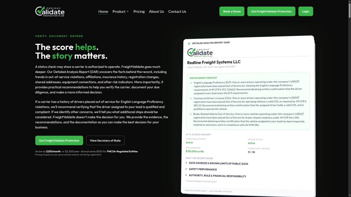FreightValidate: the Detailed Analysis Report a subscriber gets back on a carrier